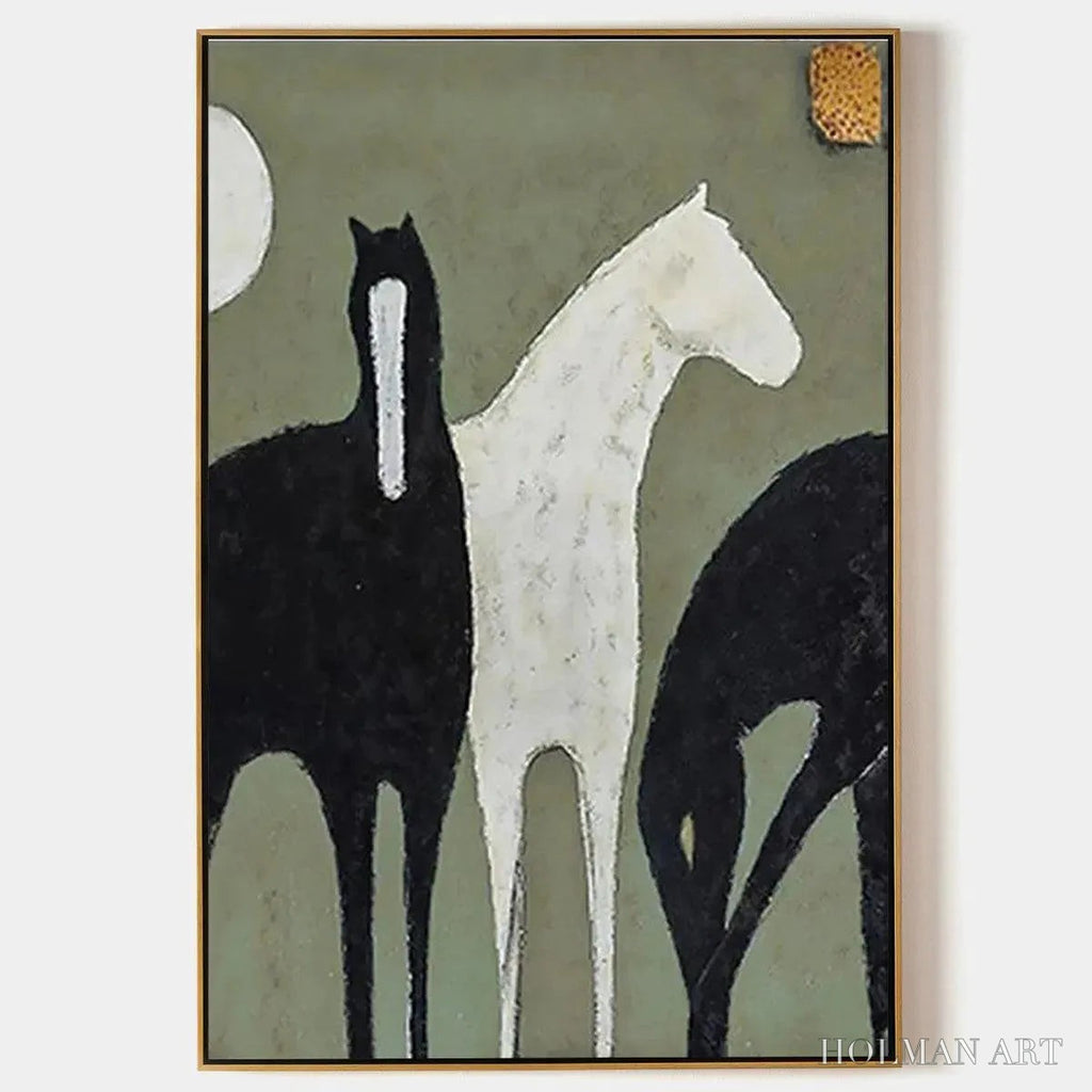 HOLMAN ART Three Horses – Minimalist Horse Painting, Vertical - image 1