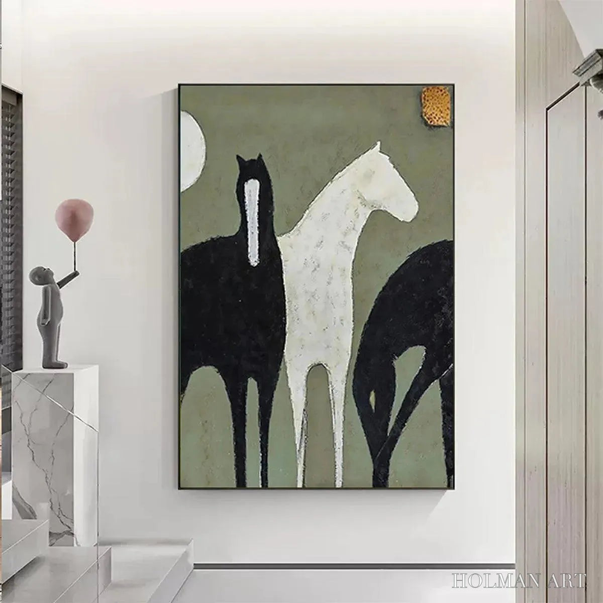 HOLMAN ART Three Horses – Minimalist Horse Painting, Vertical - image 2