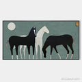 HOLMAN ART Three Horses Under the Moon – Minimalist Horse Painting, Panoramic - image 1