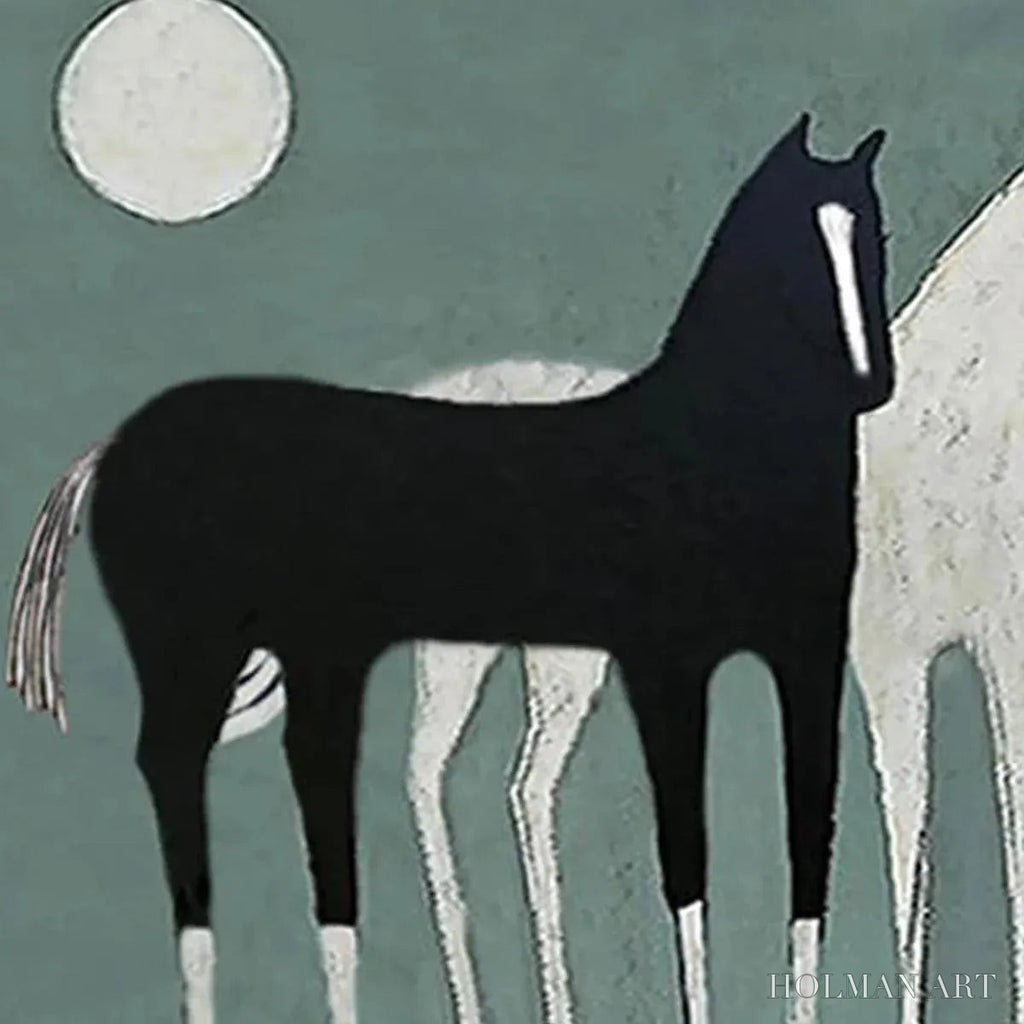 HOLMAN ART Three Horses Under the Moon – Minimalist Horse Painting, Panoramic - image 3