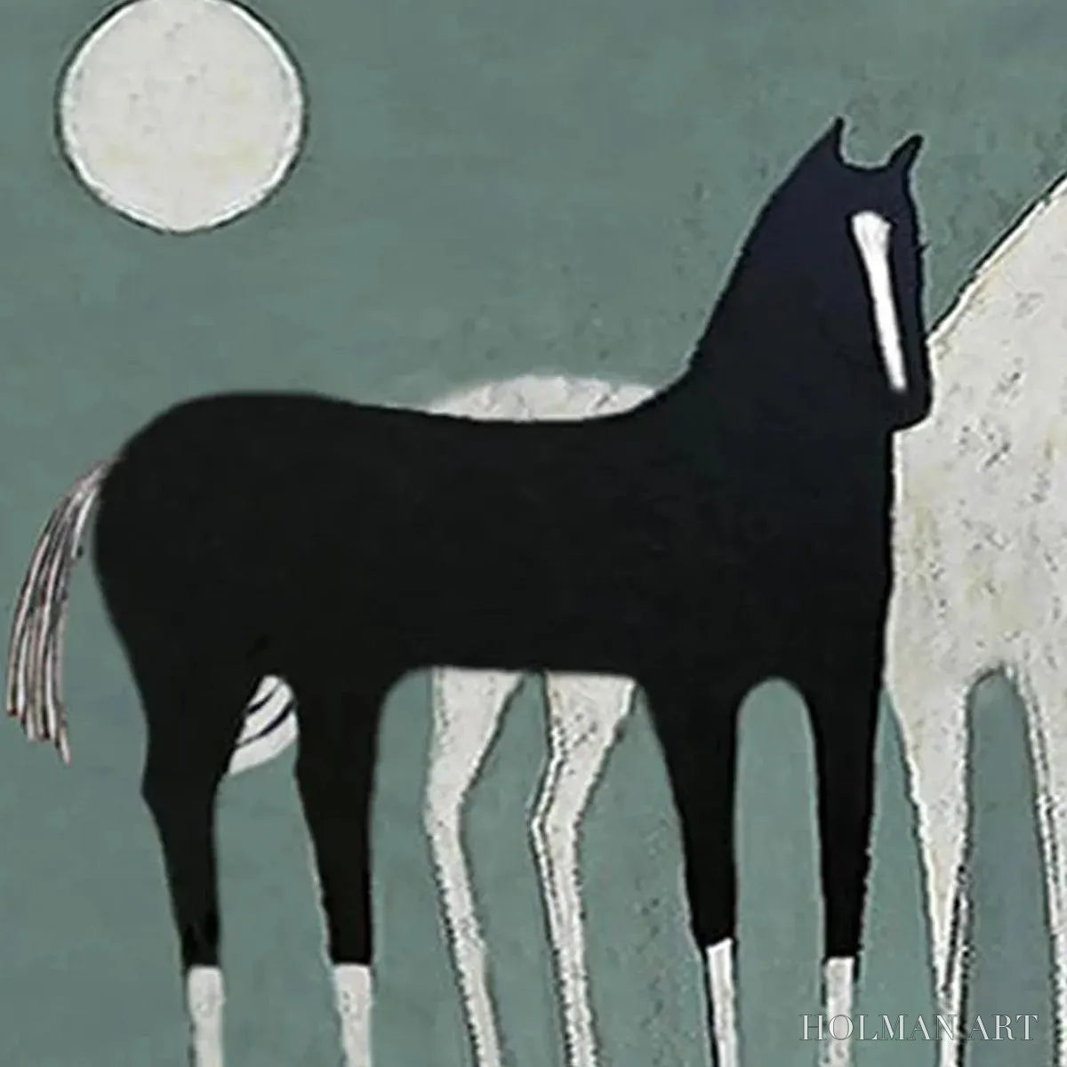 HOLMAN ART Three Horses Under the Moon – Minimalist Horse Painting, Panoramic - image 3