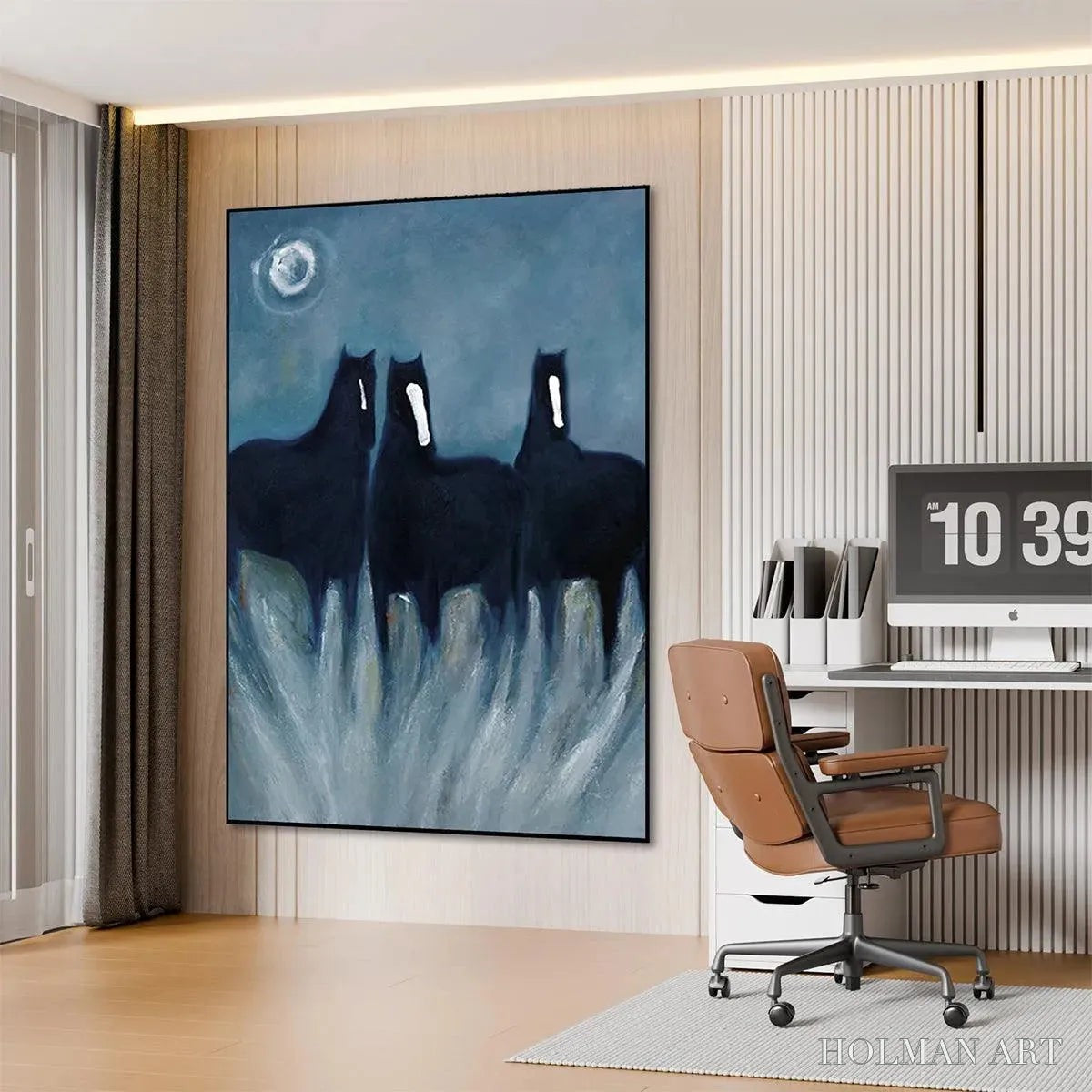HOLMAN ART Three Horses At Night – Minimalist Horse Painting, Vertical - image 4