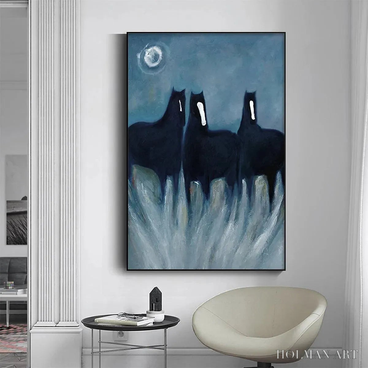 HOLMAN ART Three Horses At Night – Minimalist Horse Painting, Vertical - image 6