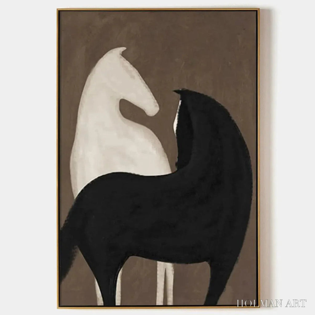 HOLMAN ART Two Horses On Brown – Minimalist Horse Painting, Vertical - image 1
