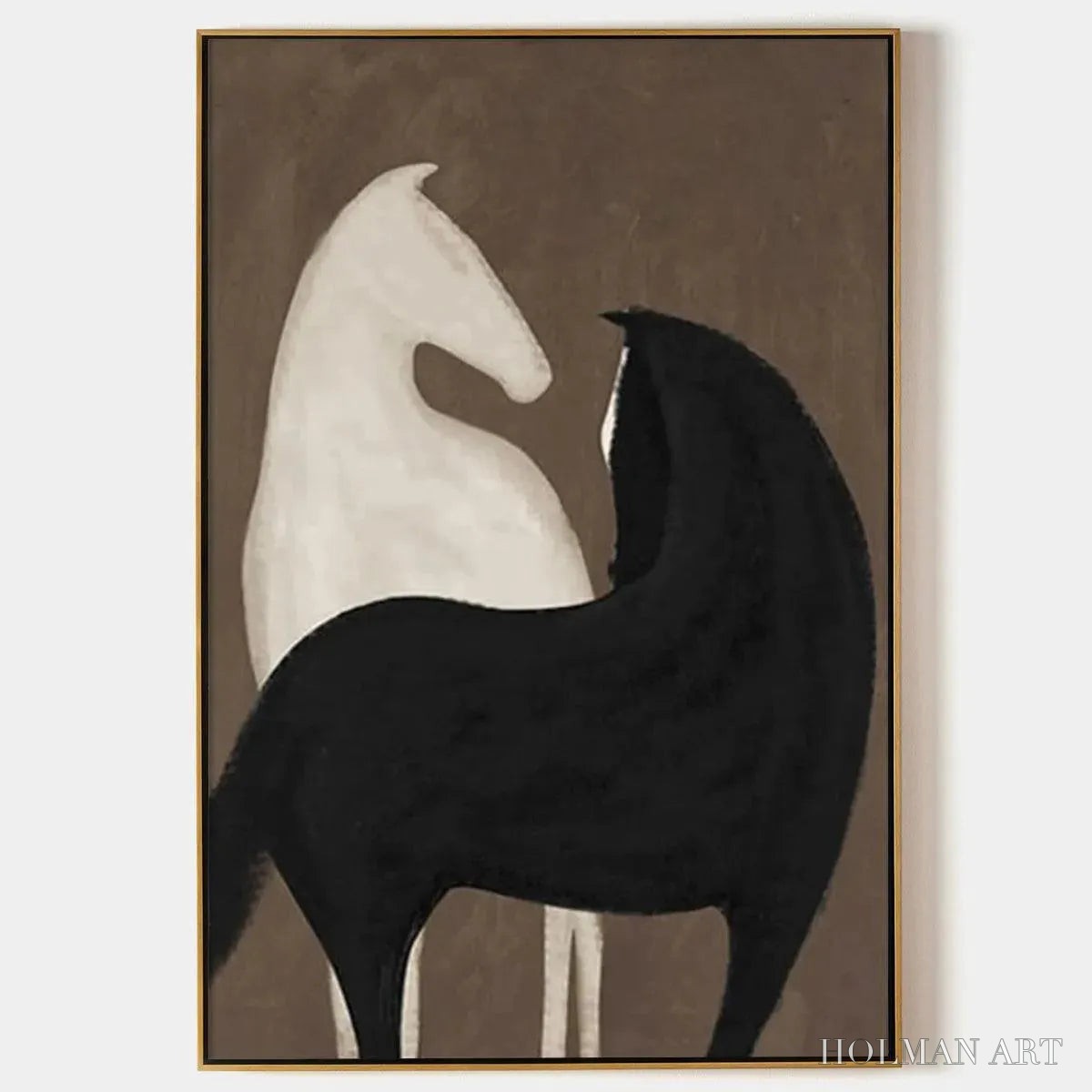 HOLMAN ART Two Horses On Brown – Minimalist Horse Painting, Vertical - image 1
