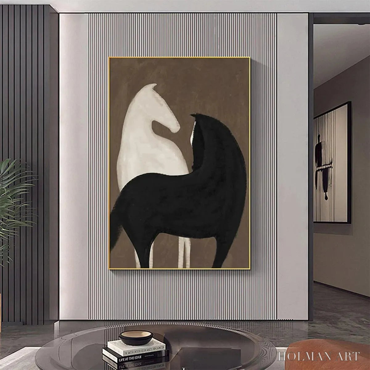 HOLMAN ART Two Horses On Brown – Minimalist Horse Painting, Vertical - image 6