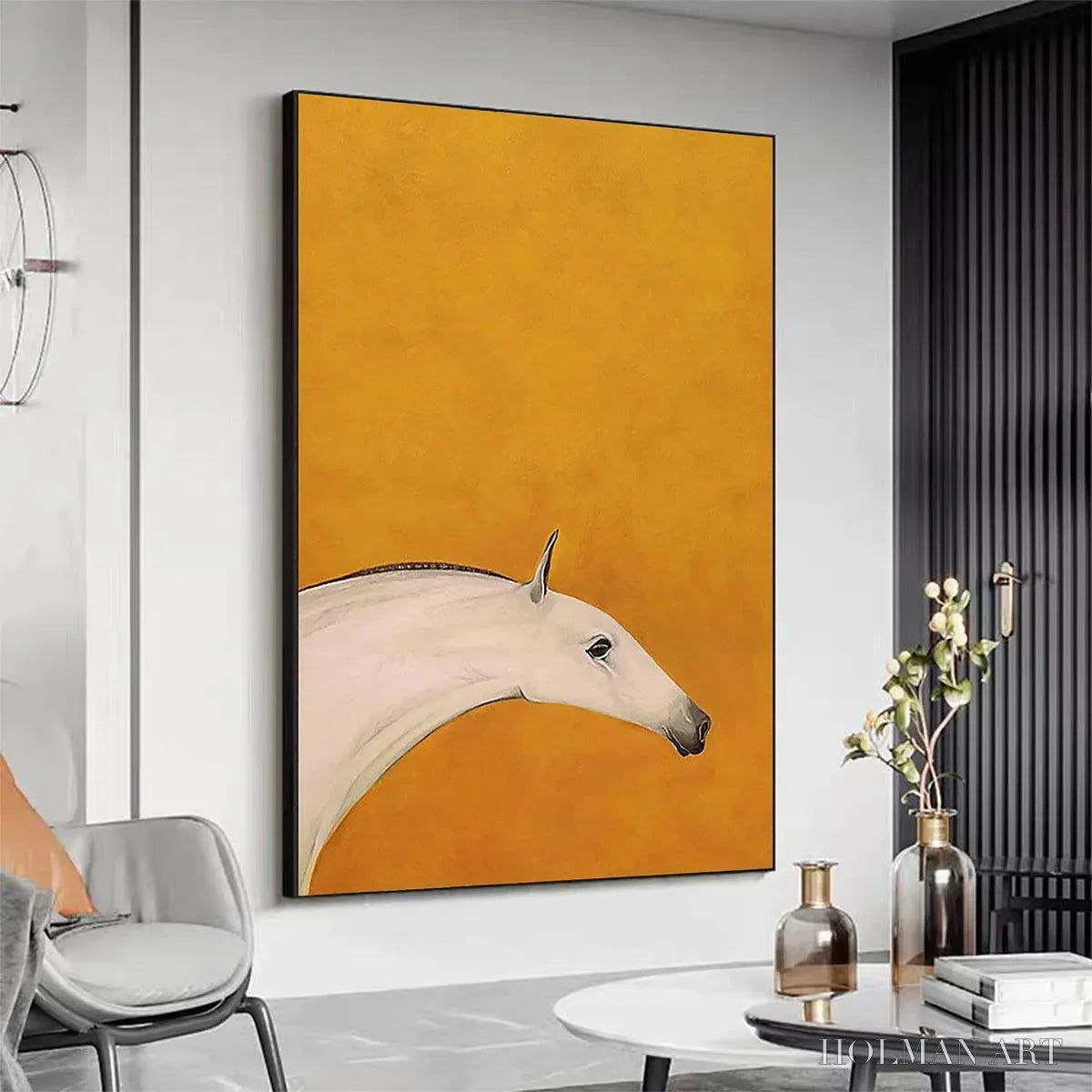HOLMAN ART White Horse On Yellow – Minimalist Horse Painting, Vertical - image 4