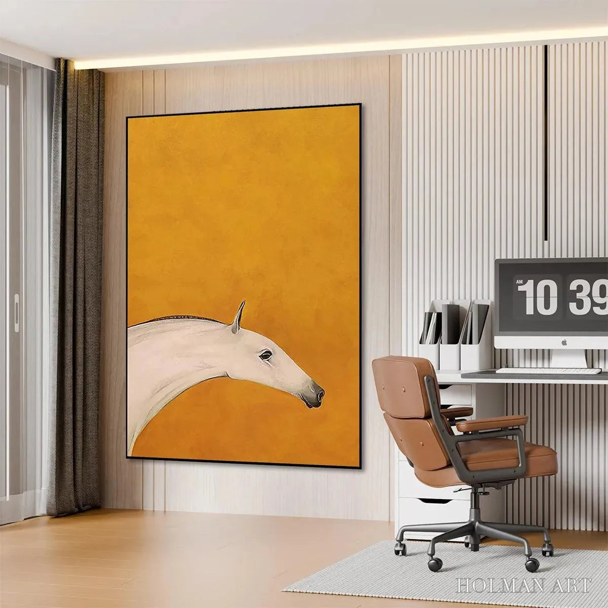 HOLMAN ART White Horse On Yellow – Minimalist Horse Painting, Vertical - image 6