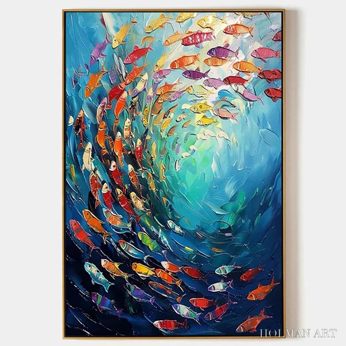 HOLMAN ART Whirlpool of Fish – Colorful School of Fish Painting - image 1