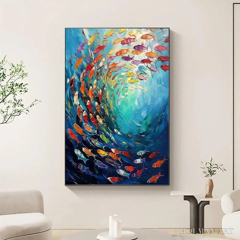 HOLMAN ART Whirlpool of Fish – Colorful School of Fish Painting - image 2