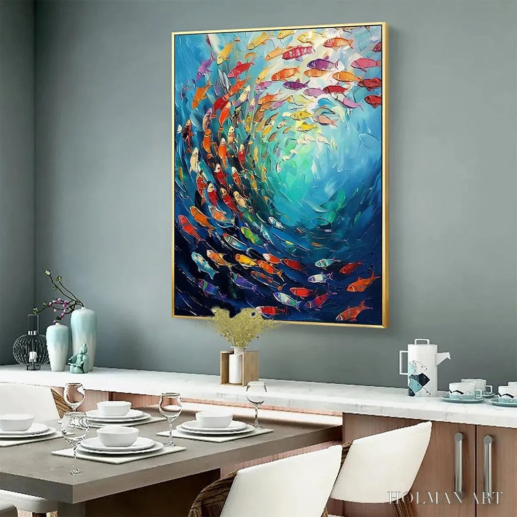 HOLMAN ART Whirlpool of Fish – Colorful School of Fish Painting - image 5