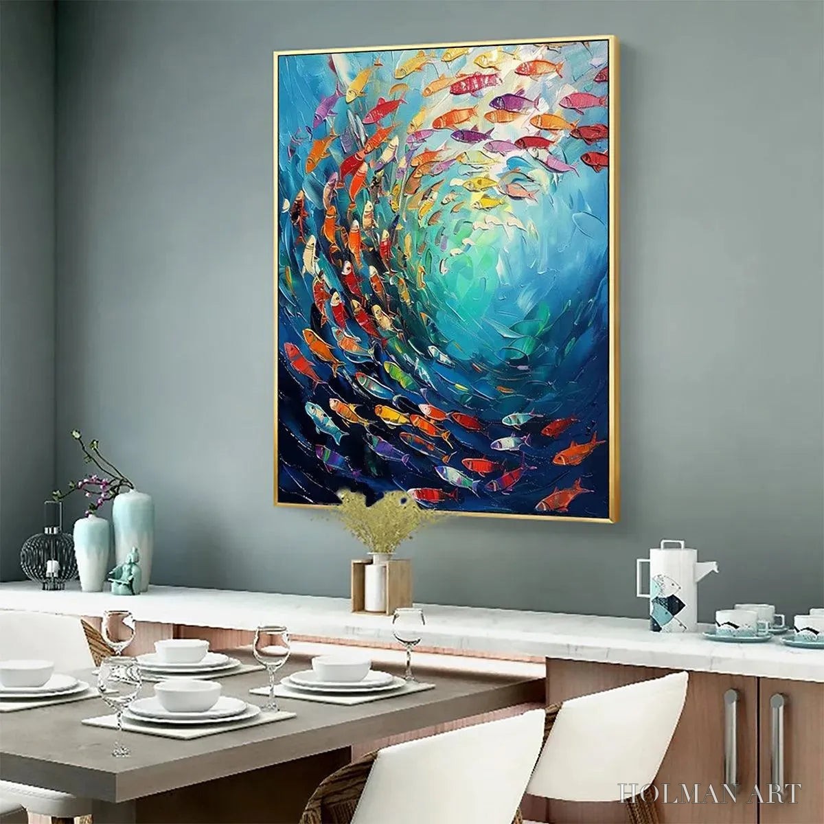 HOLMAN ART Whirlpool of Fish – Colorful School of Fish Painting - image 5