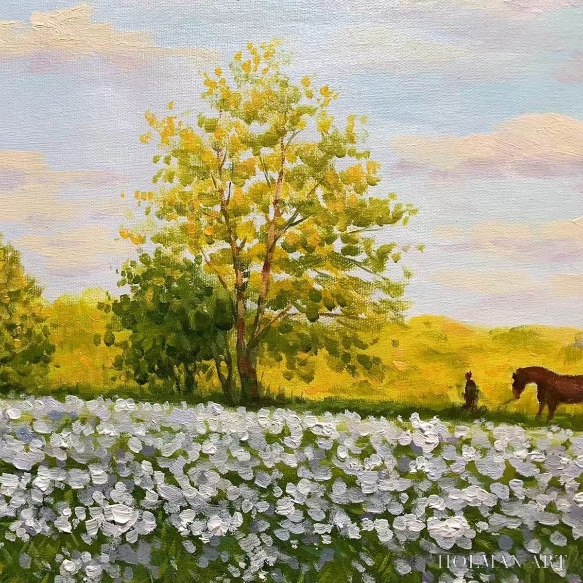 HOLMAN ART Sunlit Meadow – Tranquil Landscape Painting with Horse and Figure - image 2