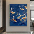 HOLMAN ART Golden Koi – Vertical Koi Fish Painting on Blue Background - image 2