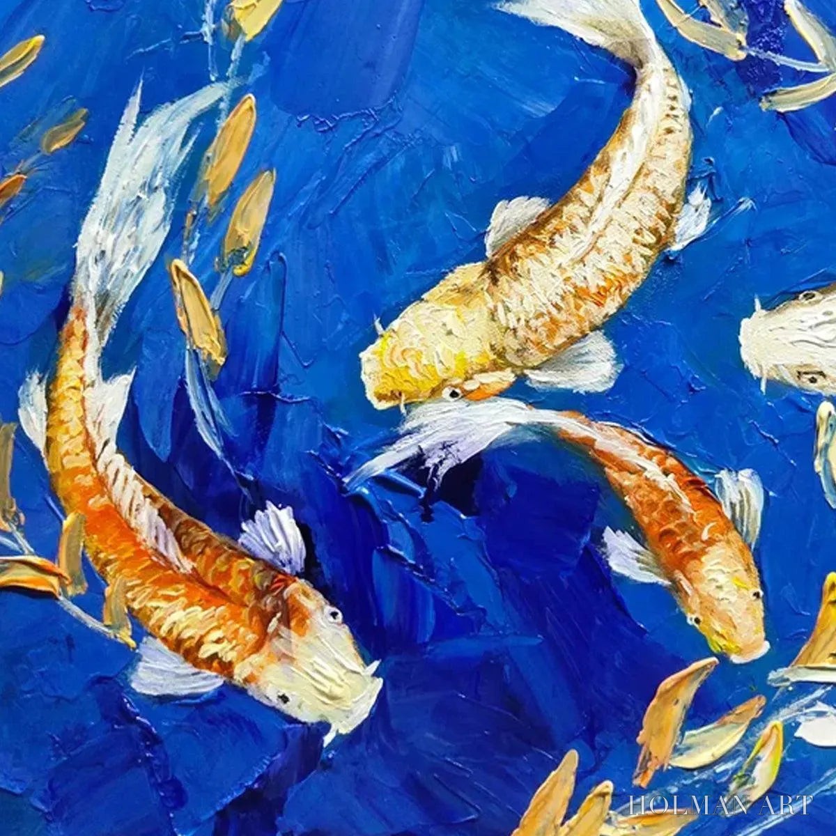 HOLMAN ART Golden Koi – Vertical Koi Fish Painting on Blue Background - image 3