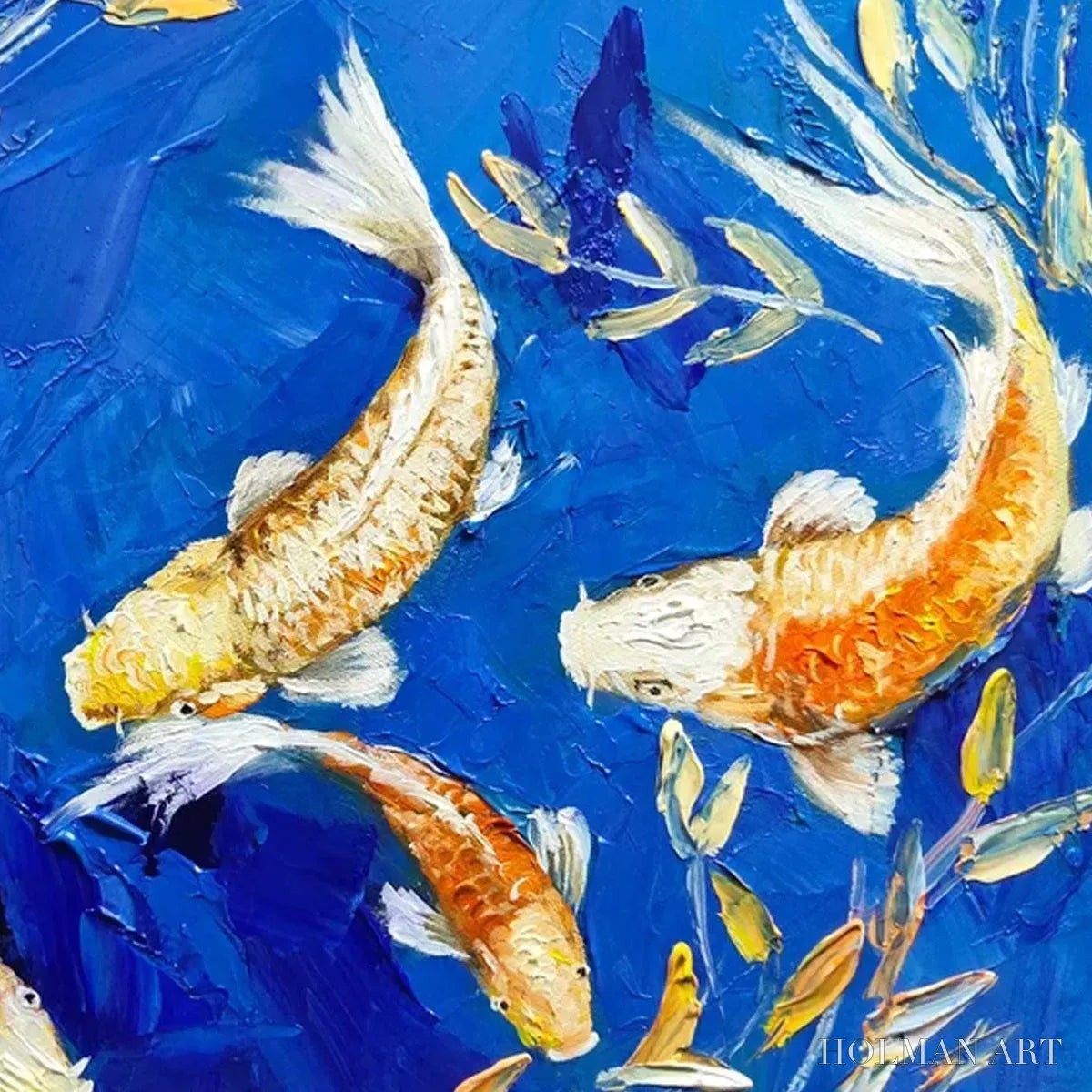 HOLMAN ART Golden Koi – Vertical Koi Fish Painting on Blue Background - image 5