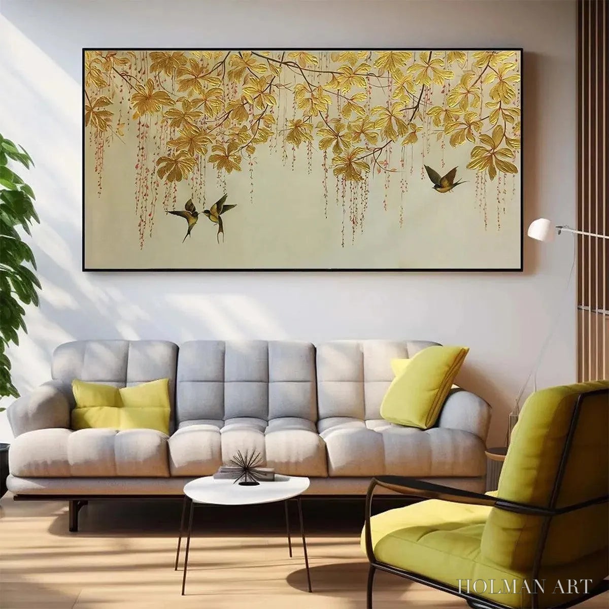 HOLMAN ART Golden Garden – Panoramic Golden Leaf and Bird Painting | Asian Art - image 2