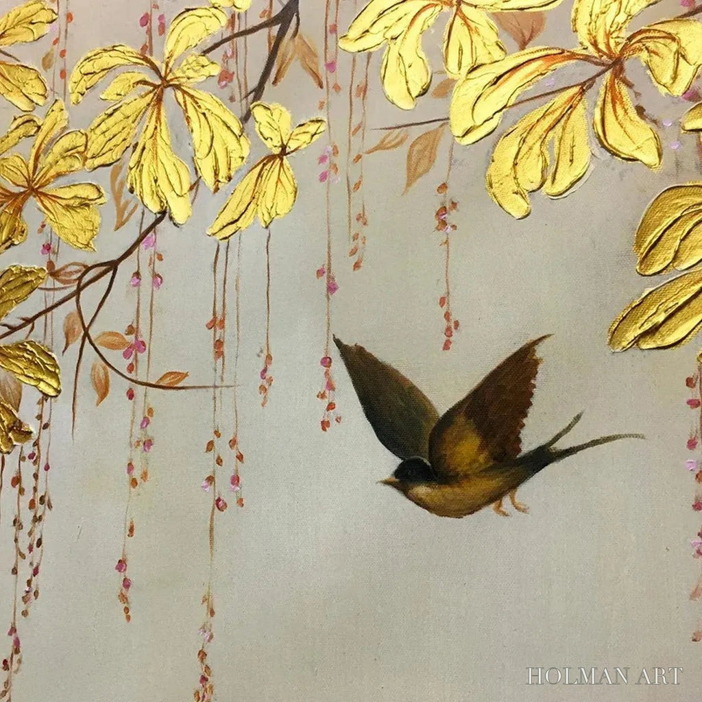 HOLMAN ART Golden Garden – Panoramic Golden Leaf and Bird Painting | Asian Art - image 3