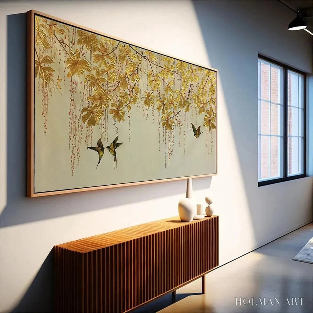 HOLMAN ART Golden Garden – Panoramic Golden Leaf and Bird Painting | Asian Art - image 5