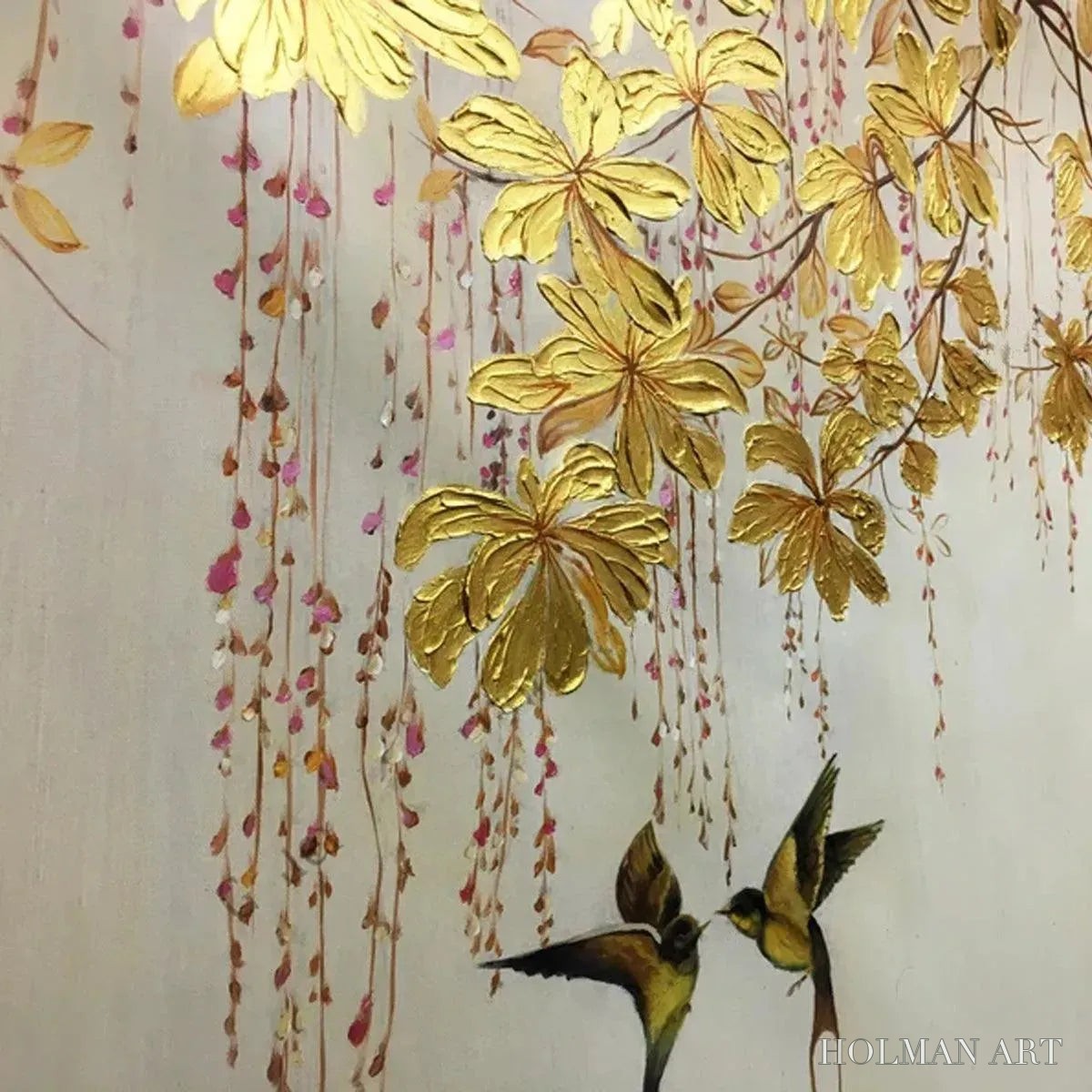 HOLMAN ART Golden Garden – Panoramic Golden Leaf and Bird Painting | Asian Art - image 6