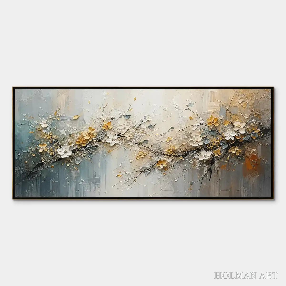 HOLMAN ART Golden Branch – Soft Gold Floral Branch Art - image 1