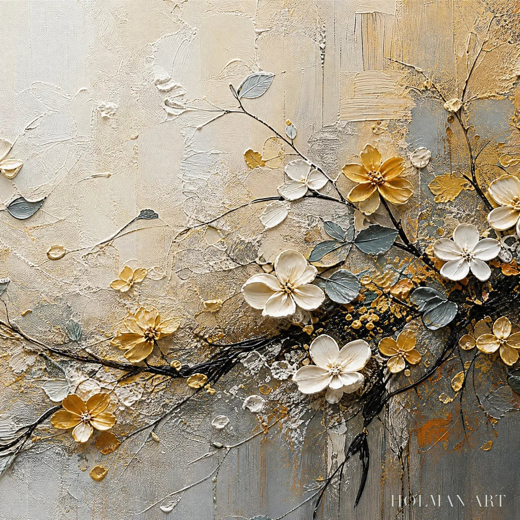 HOLMAN ART Golden Branch – Soft Gold Floral Branch Art - image 3