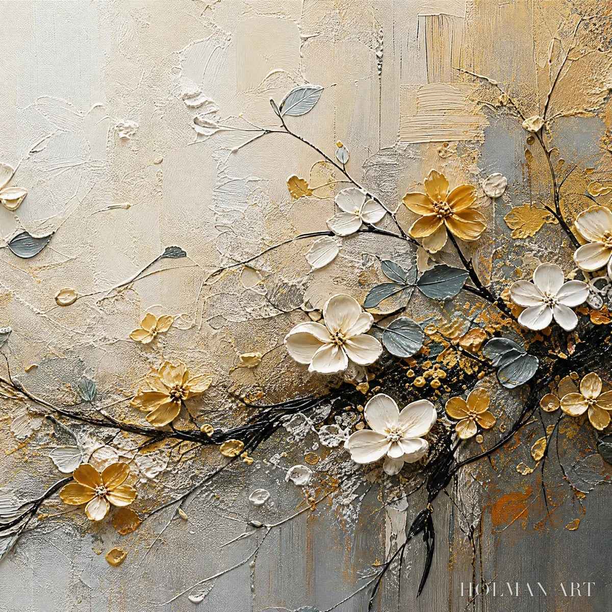 HOLMAN ART Golden Branch – Soft Gold Floral Branch Art - image 3