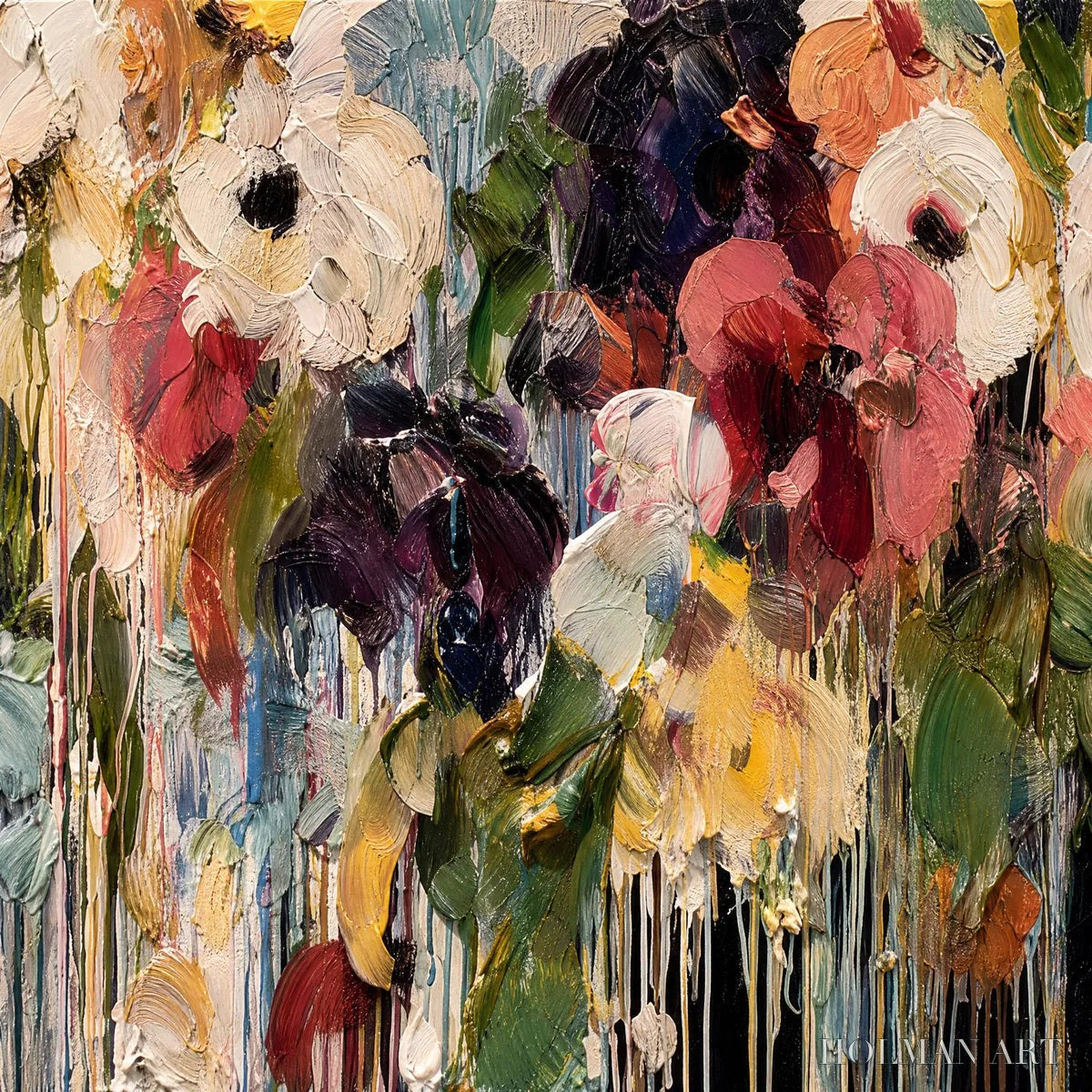 HOLMAN ART Chromatic Cascade – Colorful Abstract Floral Painting with Heavy Texture and Drips - image 3