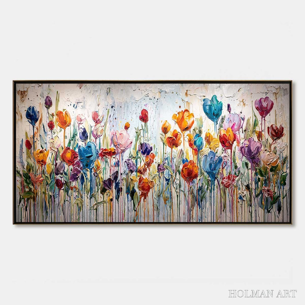 HOLMAN ART Joyful Melody – Vibrant Abstract Flower Field Painting with Impasto Texture - image 1