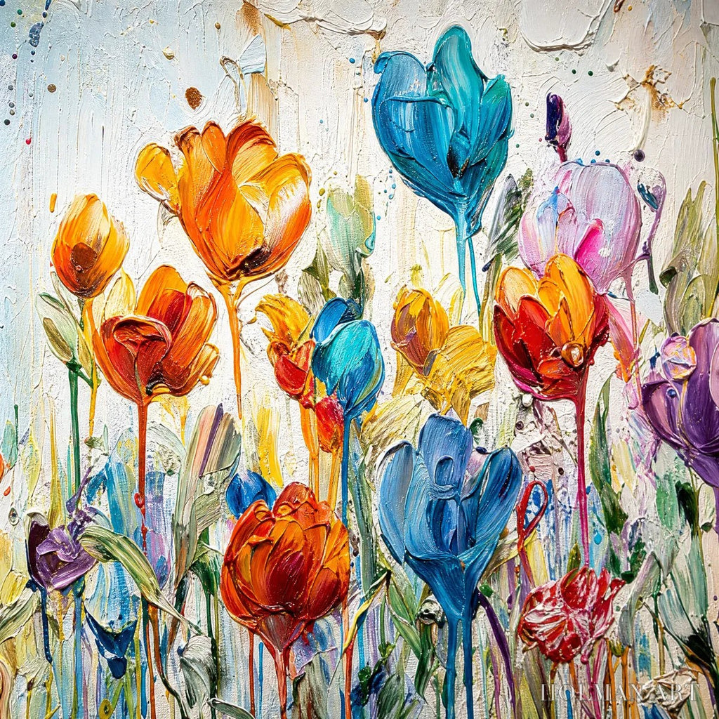 HOLMAN ART Joyful Melody – Vibrant Abstract Flower Field Painting with Impasto Texture - image 3