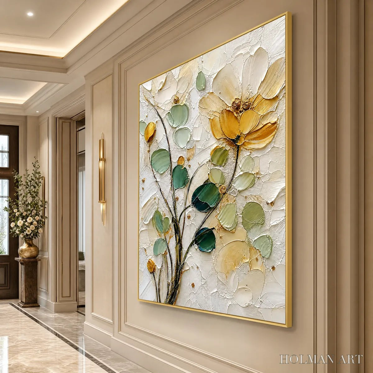 HOLMAN ART Golden Whisper – Textured Floral Impasto Painting with Gold Leaf - image 5
