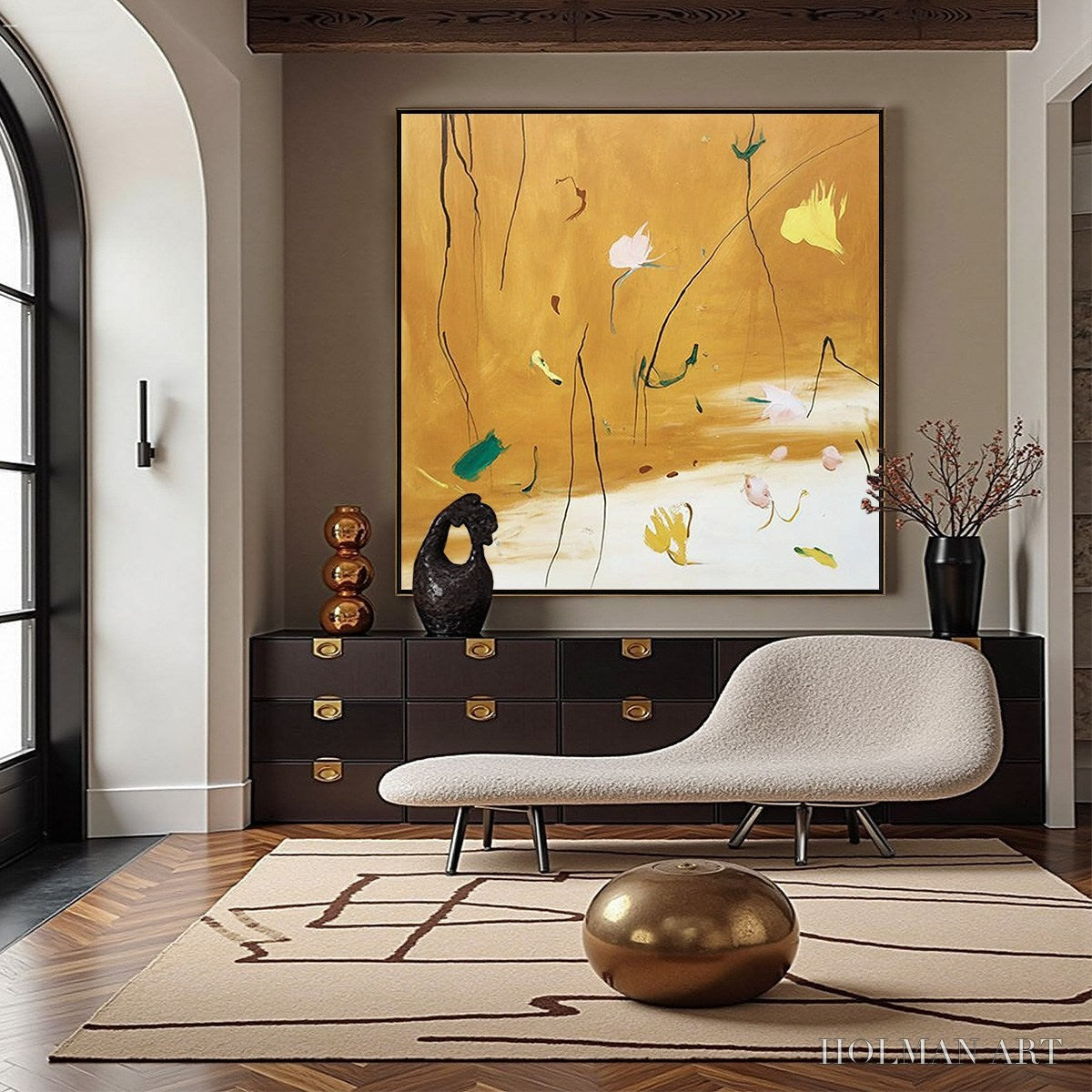 HOLMAN ART Ochre Whispers – Wabi Sabi Inspired Abstract Floral Painting - image 2