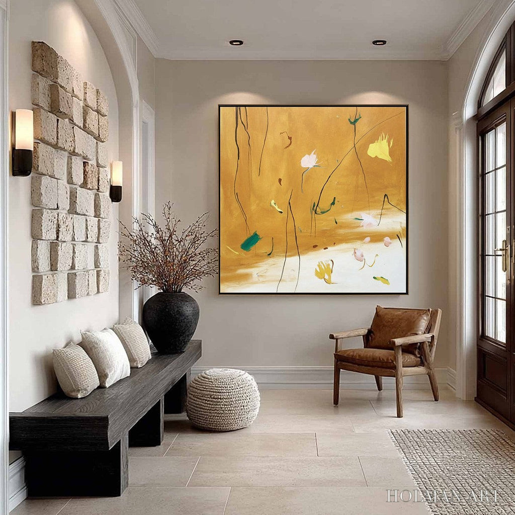 HOLMAN ART Ochre Whispers – Wabi Sabi Inspired Abstract Floral Painting - image 4