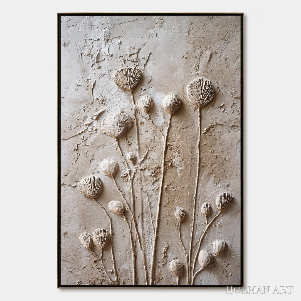 HOLMAN ART Earthen Blooms – Textured Wabi-Sabi Floral Impasto Painting - image 1