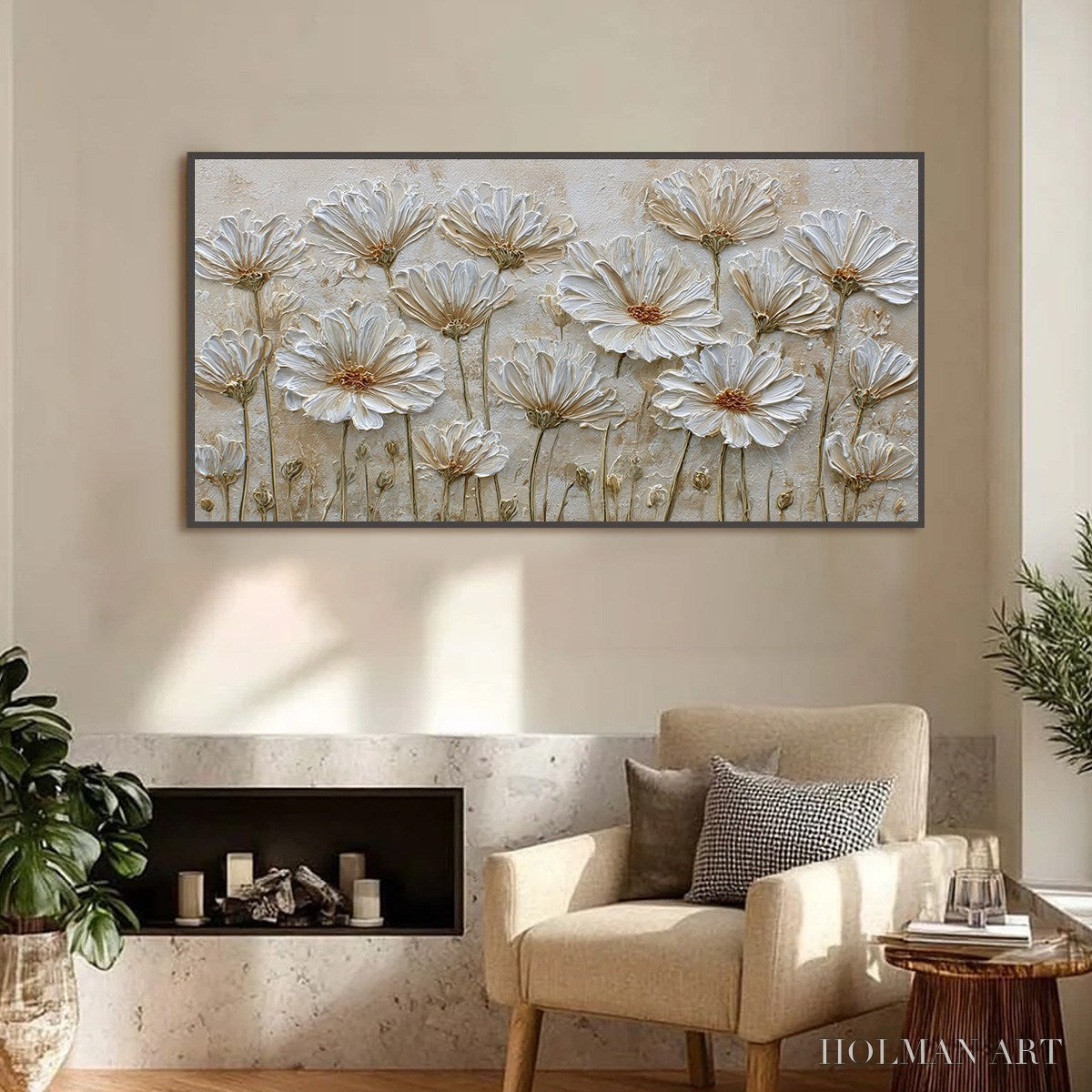HOLMAN ART Ivory Bloom – Textured Wabi Sabi Floral Impasto Painting - image 2