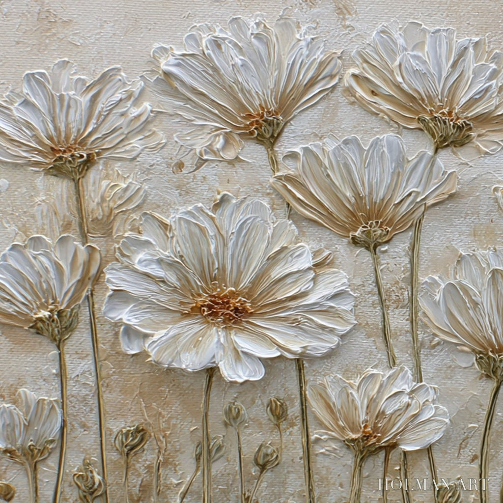 HOLMAN ART Ivory Bloom – Textured Wabi Sabi Floral Impasto Painting - image 3