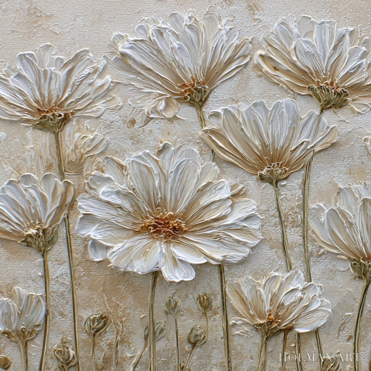 HOLMAN ART Ivory Bloom – Textured Wabi Sabi Floral Impasto Painting - image 3