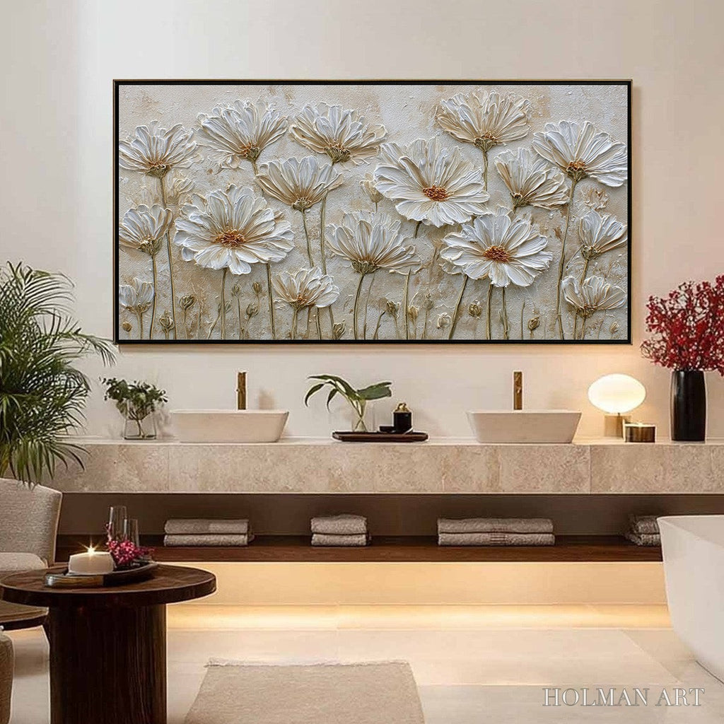 HOLMAN ART Ivory Bloom – Textured Wabi Sabi Floral Impasto Painting - image 4