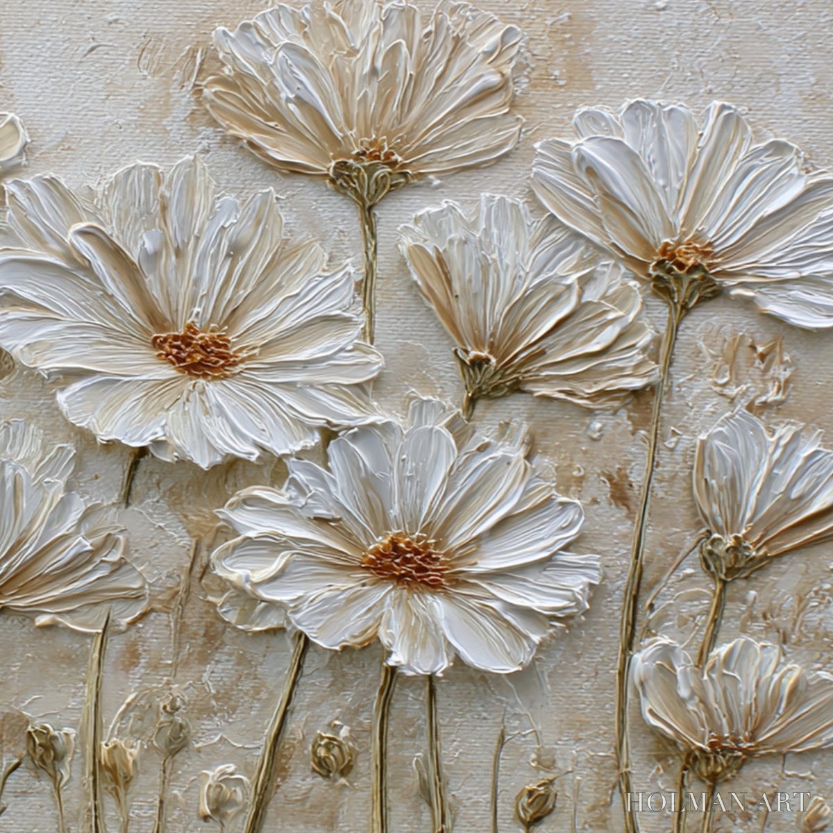 HOLMAN ART Ivory Bloom – Textured Wabi Sabi Floral Impasto Painting - image 5