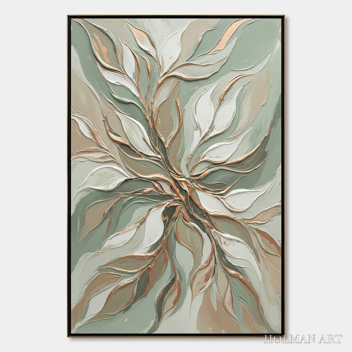 HOLMAN ART Verdant Whisper – Textured Abstract Botanical Leaf Painting - image 1