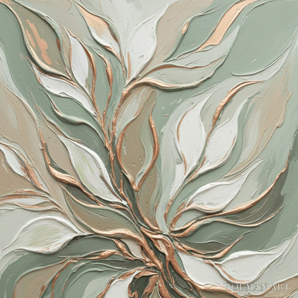 HOLMAN ART Verdant Whisper – Textured Abstract Botanical Leaf Painting - image 3