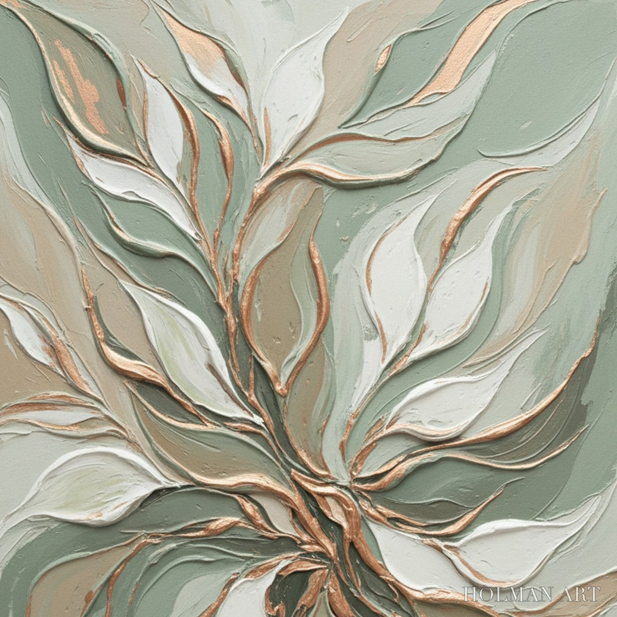 HOLMAN ART Verdant Whisper – Textured Abstract Botanical Leaf Painting - image 3
