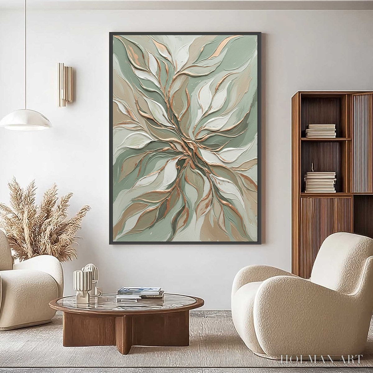 HOLMAN ART Verdant Whisper – Textured Abstract Botanical Leaf Painting - image 4
