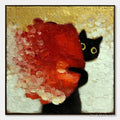 HOLMAN ART Peekaboo – Textured Impasto Black Cat and Red Flower Painting - image 1