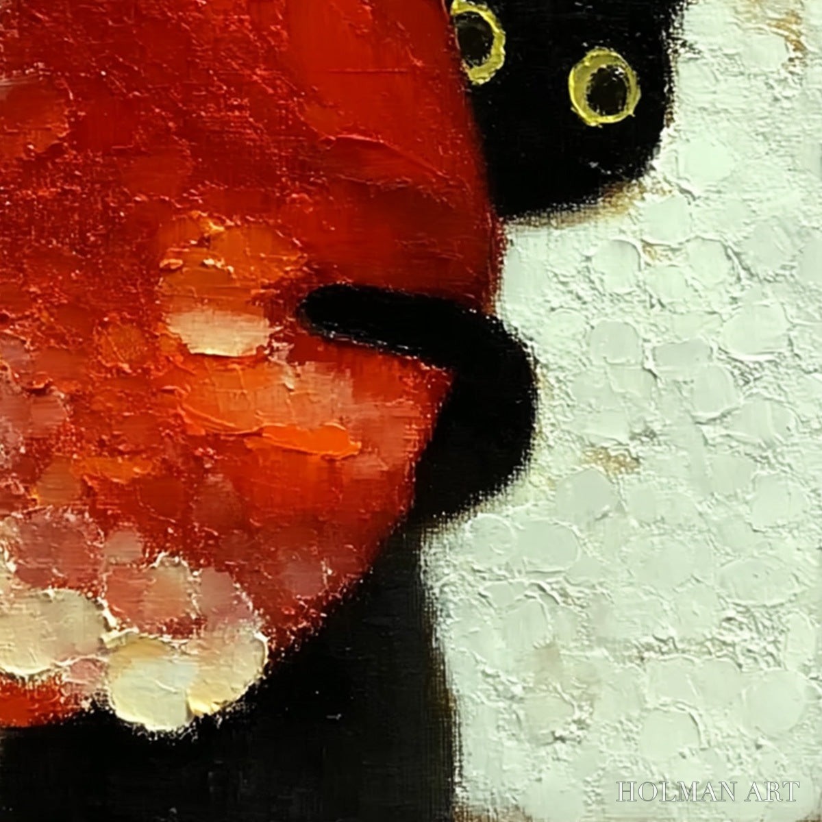 HOLMAN ART Peekaboo – Textured Impasto Black Cat and Red Flower Painting - image 3