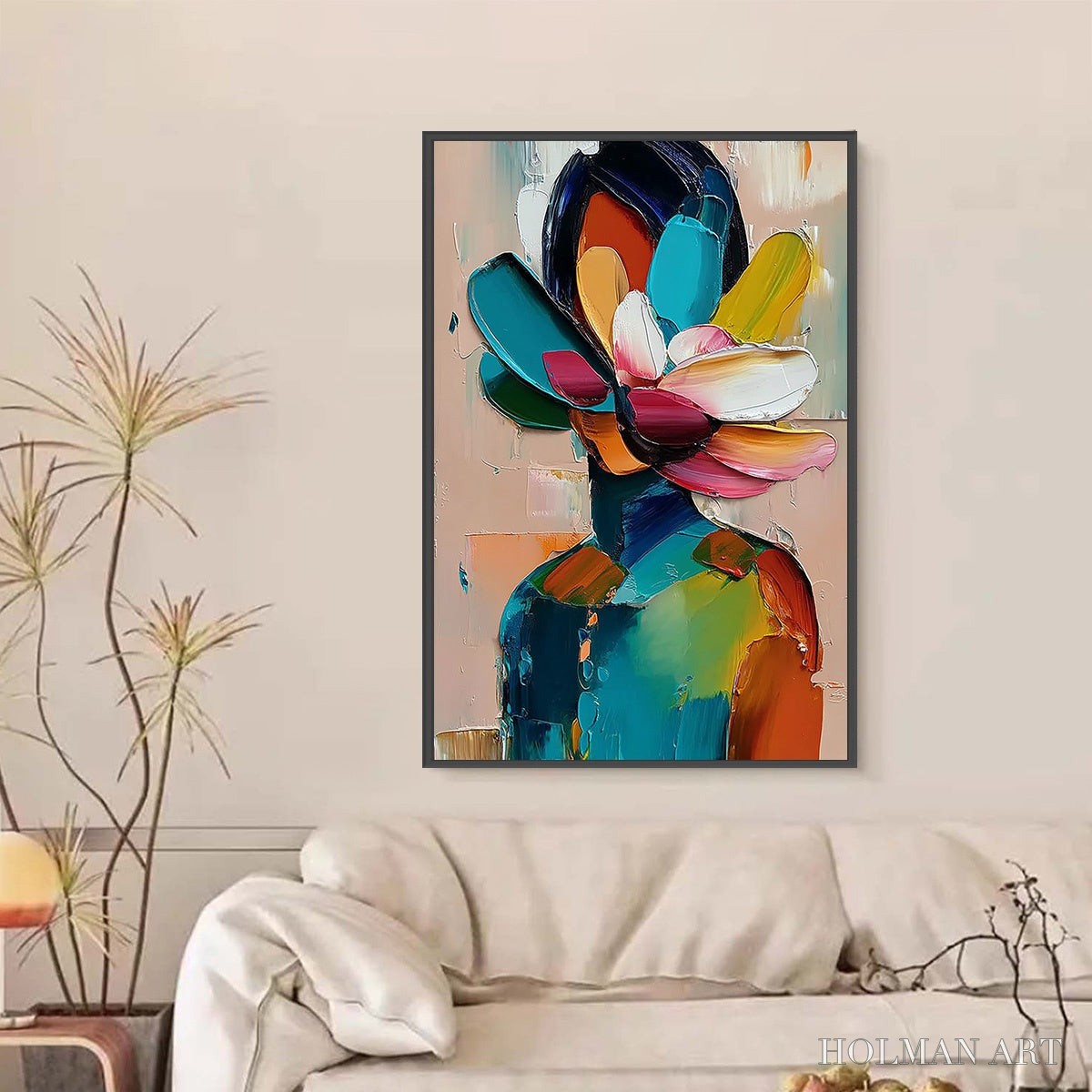HOLMAN ART Petaled Persona – Colorful Abstract Floral Portrait Impasto Painting - image 2