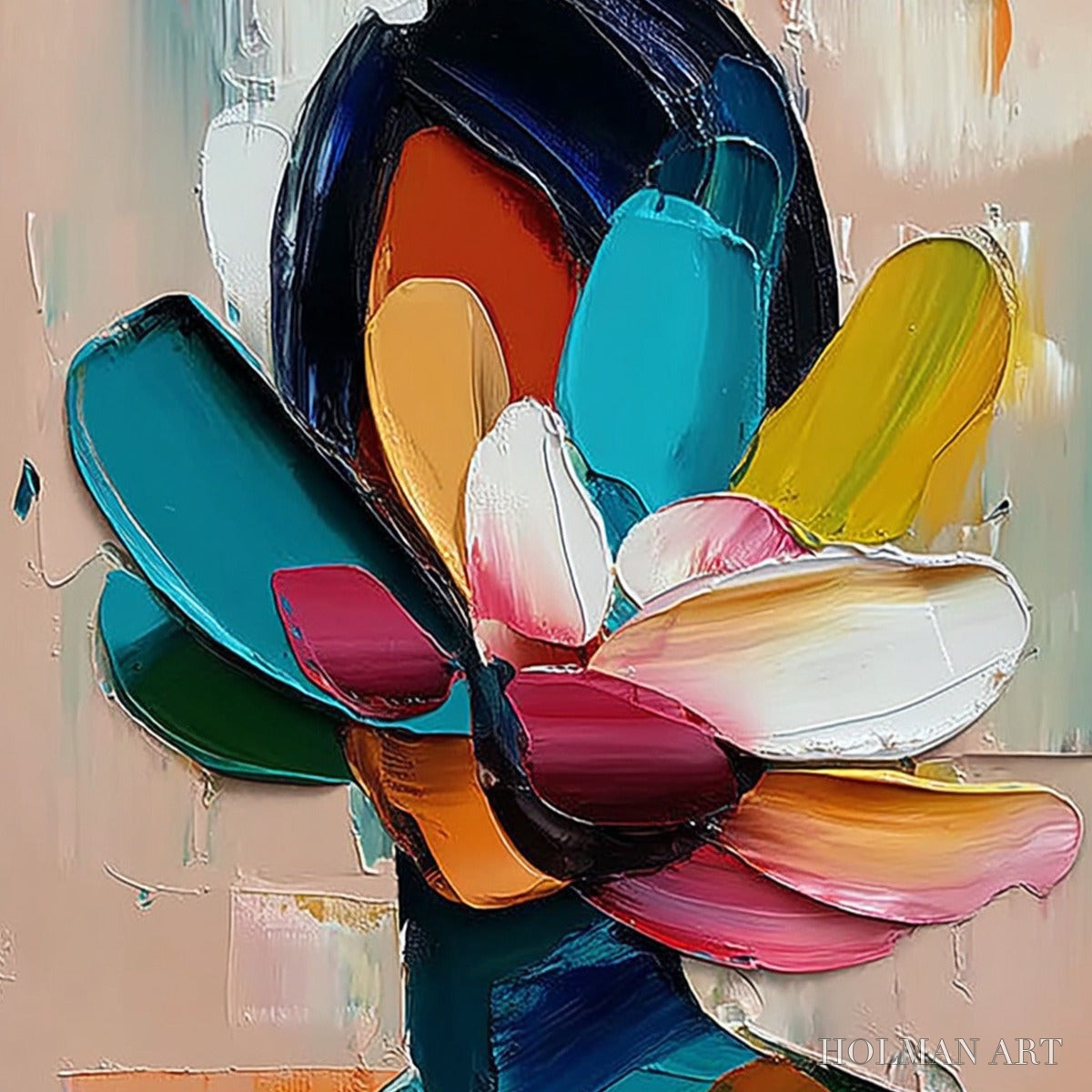 HOLMAN ART Petaled Persona – Colorful Abstract Floral Portrait Impasto Painting - image 3