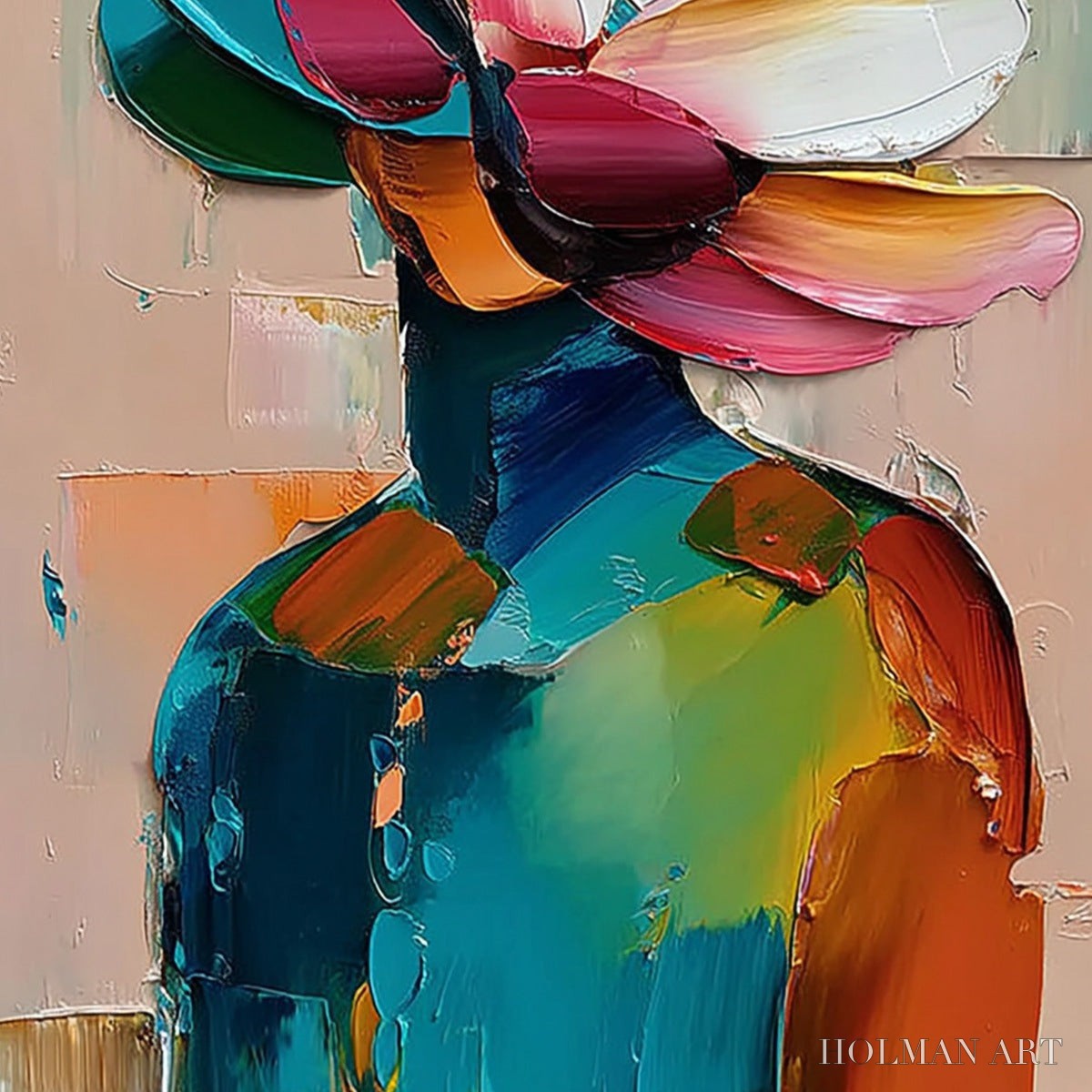 HOLMAN ART Petaled Persona – Colorful Abstract Floral Portrait Impasto Painting - image 5