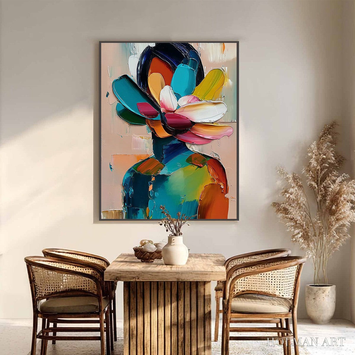 HOLMAN ART Petaled Persona – Colorful Abstract Floral Portrait Impasto Painting - image 6