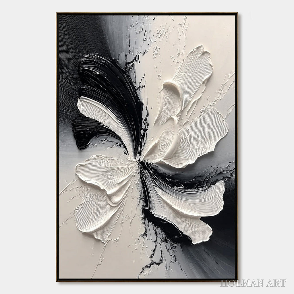 HOLMAN ART Eclipse Blossom – Textured Black and White Abstract Impasto Painting - image 1